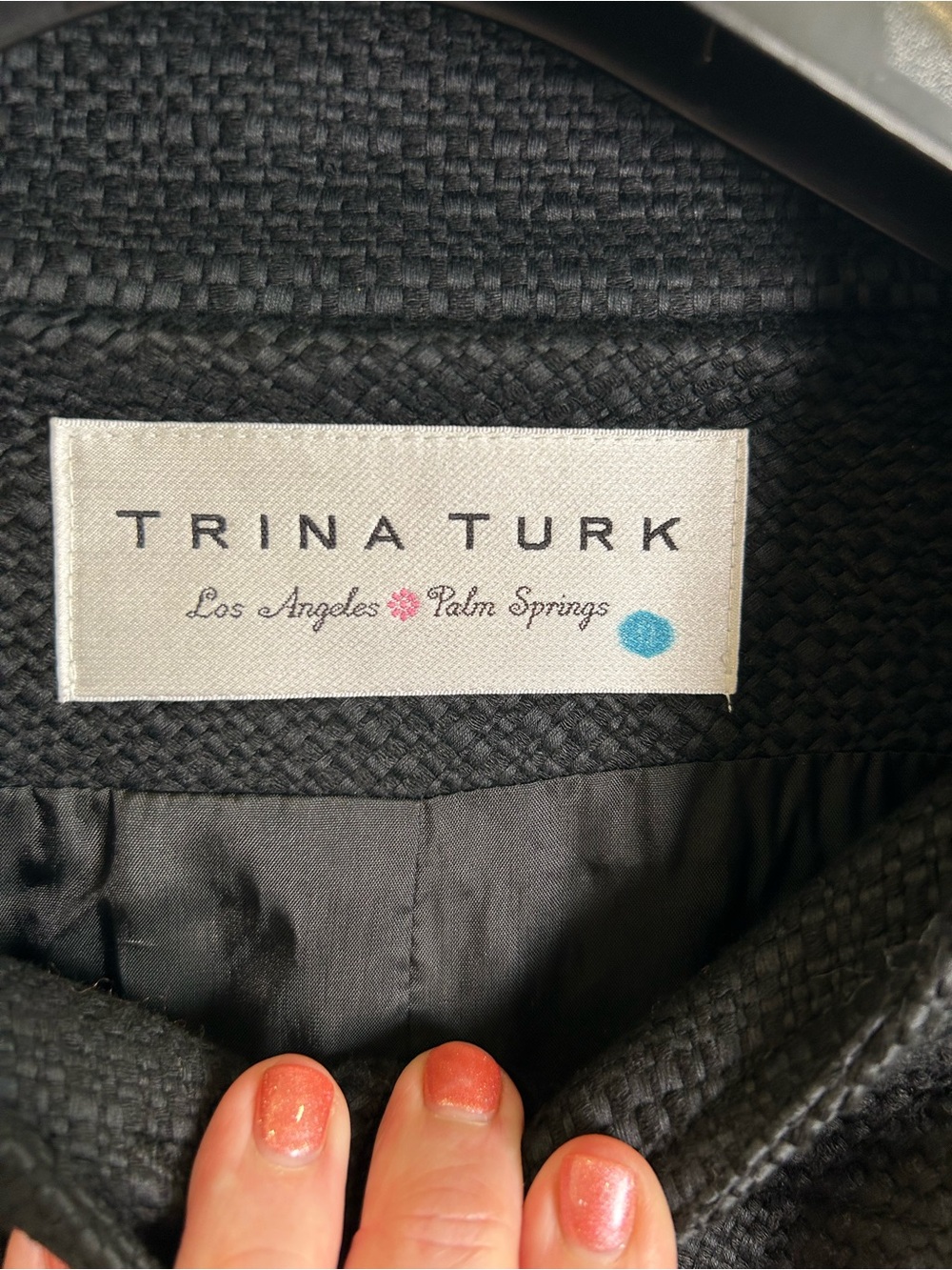 Trina Turk Black Textured Tie-Waist Trench Jacket‎ - Picture 3 of 10